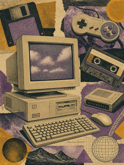 Dial-Up & Grunge — illustrated 1990s era clipping